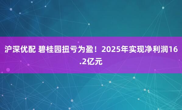 沪深优配 碧桂园扭亏为盈！2025年实现净利润16.2亿元